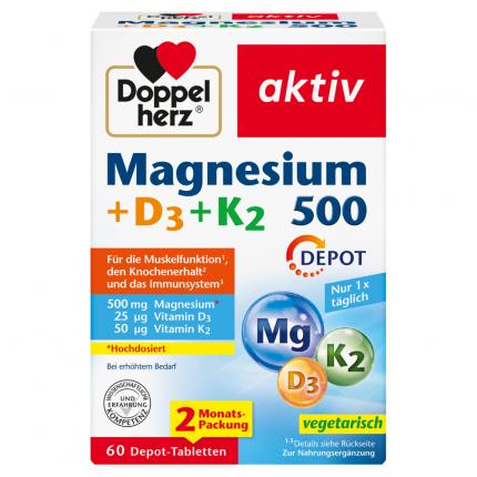 Doppelherz aktiv Magnesium + D3 + K2 500 DEPOT