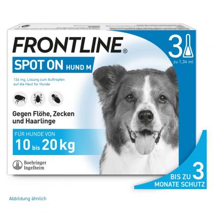 FRONTLINE SPOT-ON gegen Zecken, Flöhe und Haarlinge für Hunde M (10-20 kg)