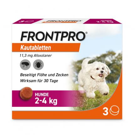 FRONTPRO Kautablette 3 Stk. gegen Zecken und Flöhe für Hunde (2-4kg)