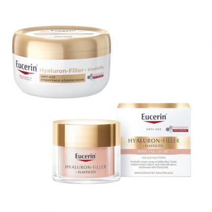 Eucerin Hyaluron-Filler + Elasticity Anti Age Straffende Körpercreme + Tagescreme ROSÉ LSF 30 Set