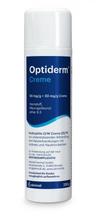 Optiderm Creme im Spender bei Juckreiz und trockener Haut