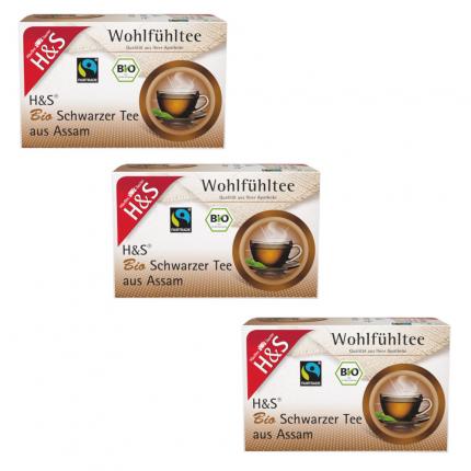 H&amp;S Wohlfühltee Bio Schwarzer Tee aus Assam 3er Set